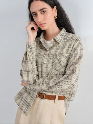 VILZSTUDIOS Retro Plaid Lapel Drop Sleeve Shirt