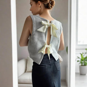 VILZSTUDIOS Cozy Bows Sleeveless Sweater