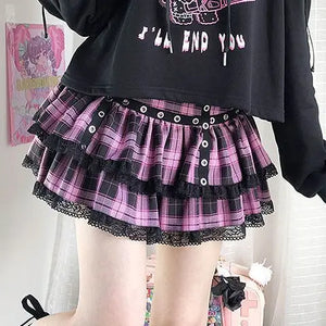 VILZSTUDIOS Punk Gothic Patchwork Hollow Out Hoodie & Mini Skirt