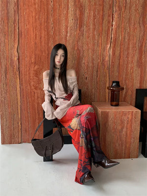 VILZSTUDIOS Luxury Vintage Red Mesh Lace-Up Maxi