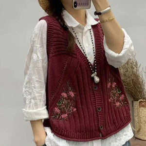 VILZSTUDIOS Embroidered Knit Sleeveless Cardigan
