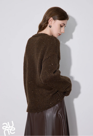 VILZSTUDIOS Sparkling Bead Camel Velvet Knit Sweater