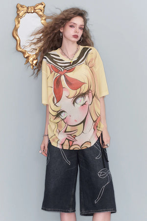 VILZSTUDIOS Sweet Animated Printed Loose T-Shirt