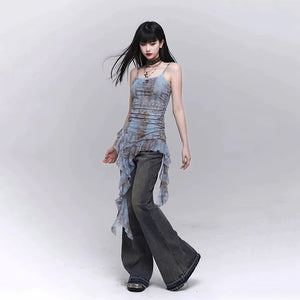 VILZSTUDIOS Gothic Tie Dye Mesh Tank Top