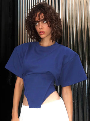 VILZSTUDIOS Elegant Lace-Up Backless Short Sleeve T-Shirt