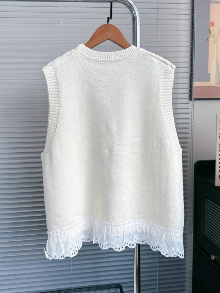 VILZSTUDIOS Chic French Floral Embroidered Sleeveless Sweater