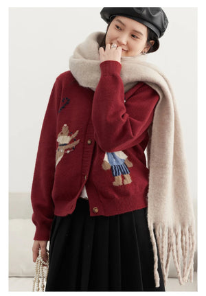 VILZSTUDIOS Retro Jacquard Happy Bear Cardigan
