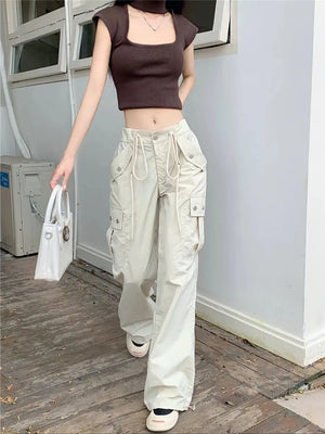 VILZSTUDIOS Retro American Parachute Overalls Summer Pants