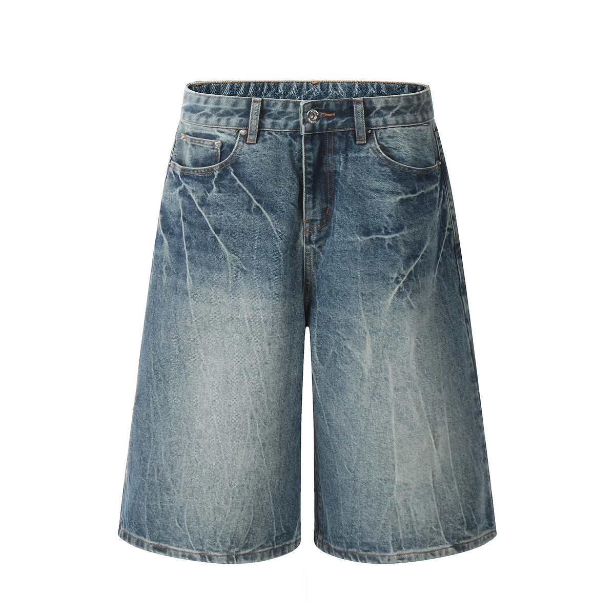 VILZSTUDIOS Lightning Patterned Distressed Cropped Denim Shorts