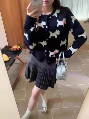 VILZSTUDIOS Cozy Jacquard Knit Bow Cardigan