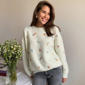 VILZSTUDIOS Floral Embroidered Knitted Sweater