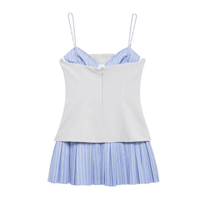 VILZSTUDIOS Chic Striped Pleated Mini Dress
