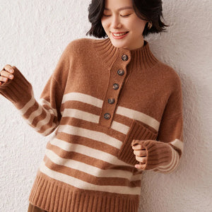 VILZSTUDIOS Cozy Striped High Neck Cashmere Sweater