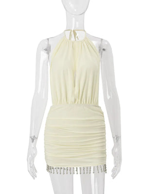 VILZSTUDIOS Sleeveless Backless Tassel Mini Dress