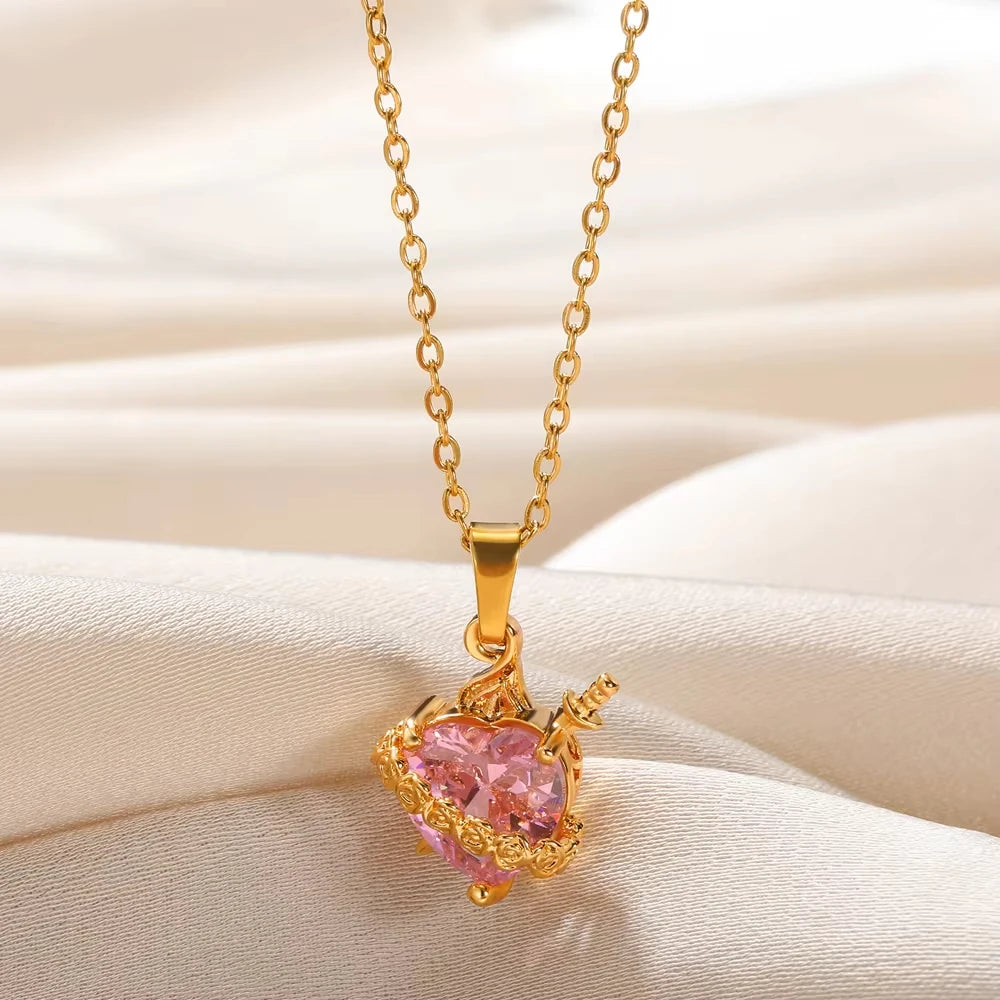 VILZSTUDIOS Pink Heart Zircon Necklace