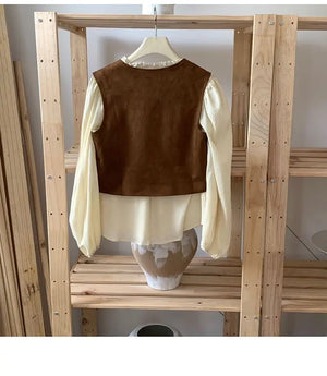 VILZSTUDIOS Cozy Vintage Loose V-Neck Vest