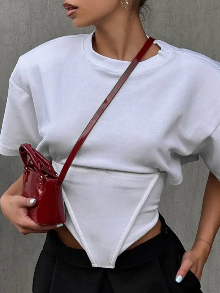 VILZSTUDIOS Elegant Lace-Up Backless Short Sleeve T-Shirt