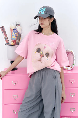 VILZSTUDIOS Cat Printed Casual T-Shirt