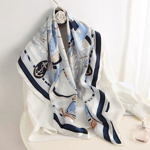 VILZSTUDIOS 90*90cm Women Square Silk Scarf Luxury Brand Large Shawl Neckerchief Print Headband Female Foulard Bandana Wraps Hijab Scarves