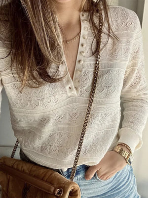 VILZSTUDIOS Chic Hollowed Jacquard Knit Sweater