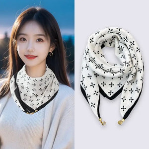 VILZSTUDIOS Luxury Magnetic Buckle Silk Scarf Women Soft Satin Neckerchief Female Autumn Winter Warmth Cold Resistance Fashion Square Scarve