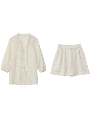 VILZSTUDIOS Elegant Chinese Style Embroidered Blouse Shorts