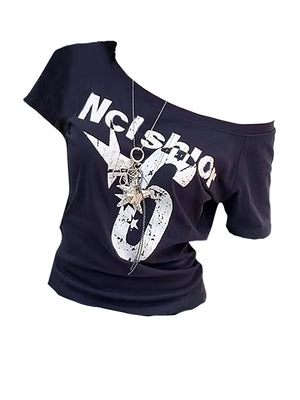VILZSTUDIOS Vintage Y2K Off Shoulder T-Shirt