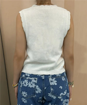 VILZSTUDIOS Cozy Knit Floral Embroidered V-Neck Vest