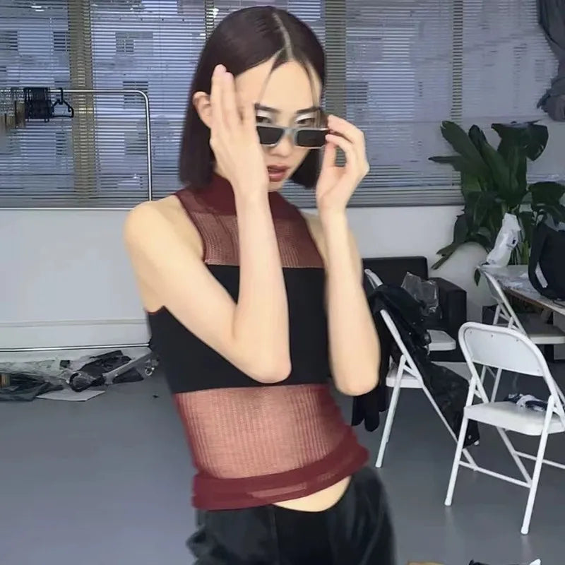 VILZSTUDIOS Grunge See-Through Halter Top