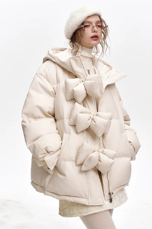 VILZSTUDIOS Stylish Bow Button Hooded Jacket