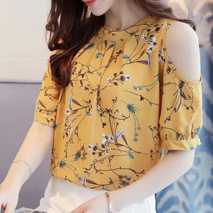 VILZSTUDIOS Stylish Printed Chiffon Off Shoulder Blouse