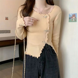 VILZSTUDIOS Irregular Knitted Bow Buttons Sweater
