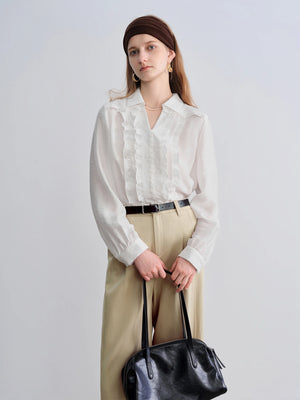 VILZSTUDIOS Elegant French Inspired White Lace Blouse