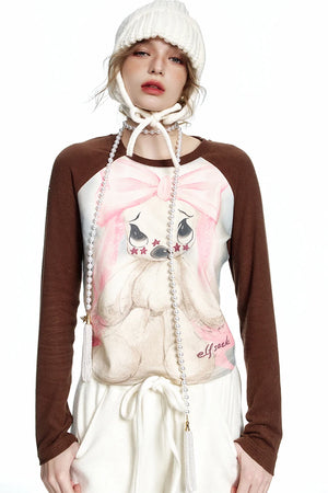VILZSTUDIOS Cozy Rabbit Print Raglan T-Shirt