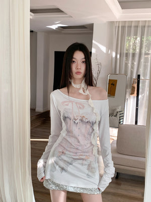VILZSTUDIOS Off Shoulder Graphic Long Sleeve Top