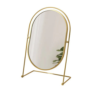 VILZSTUDIOS 360°Rotate Oval Makeup Mirror Nordic Brass Gold Metal Retro Dressing Desktop Bedroom Square Round Dormitory Makeup Mirror