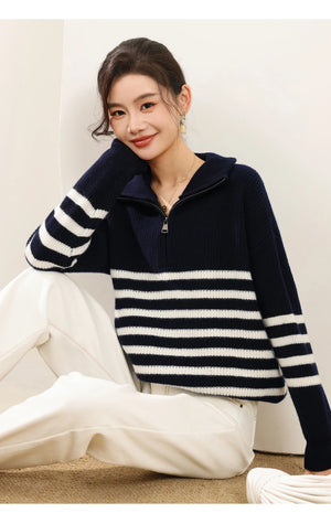 VILZSTUDIOS Warm Wool Striped High Collar Sweater