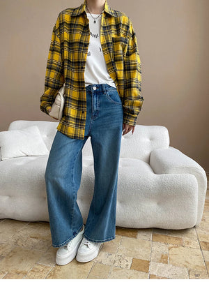 VILZSTUDIOS Yellow Plaid Oversized Loose Fit Shirt