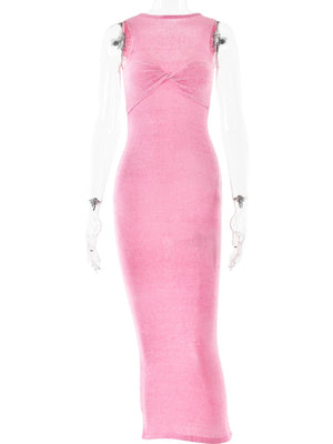VILZSTUDIOS Pink Ruched Sleeveless Maxi Dress