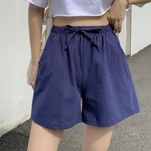 VILZSTUDIOS High Waist Linen Drawstring Shorts Pants