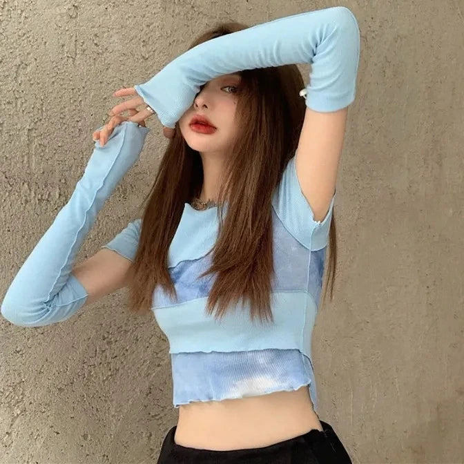 VILZSTUDIOS Tie-Dyed Patchwork Crop Top