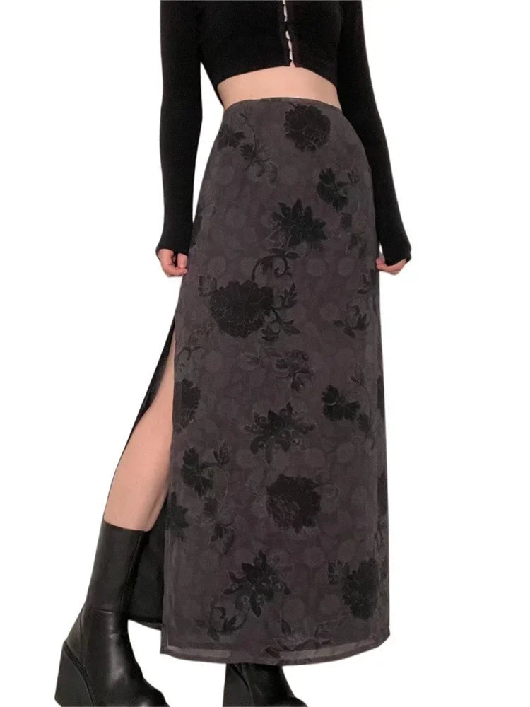 VILZSTUDIOS High-Waist Split Floral Skirts Bohemian