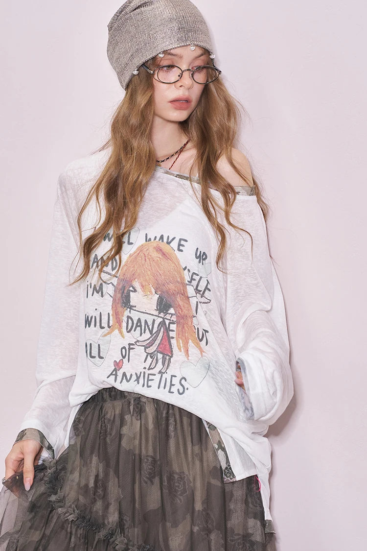 VILZSTUDIOS Cool White Printed Long Sleeve Top