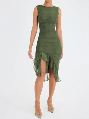 VILZSTUDIOS Ruched Irregular Midi Dress for Club