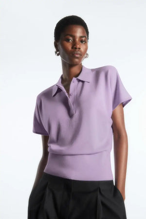 VILZSTUDIOS Lavender Knitted Polo T-Shirt