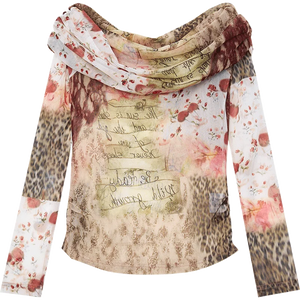 VILZSTUDIOS Elegant Printed Mesh Long Sleeve Blouse