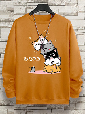 VILZSTUDIOS Cute Sleepy Stacked Cats Sweater