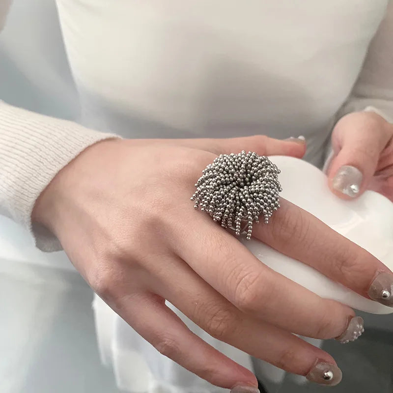 VILZSTUDIOS Silver Color Metal Chain Tassel Ring