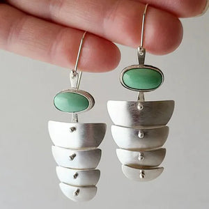 VILZSTUDIOS Green Stone Carved Silver Dangle Earring