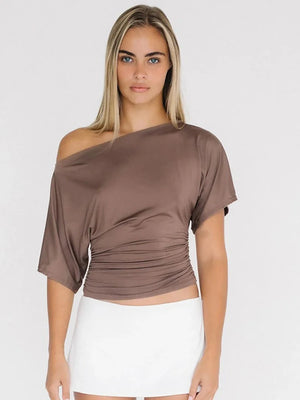 VILZSTUDIOS Green Sexy One Shoulder Slim T-Shirt